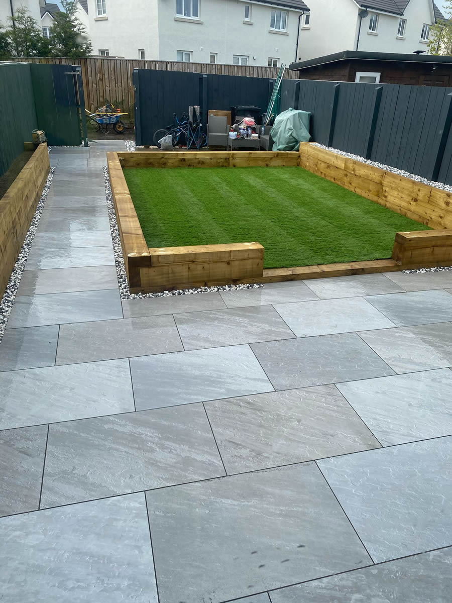 Grey Patio Paving with Landscaping Edinburgh