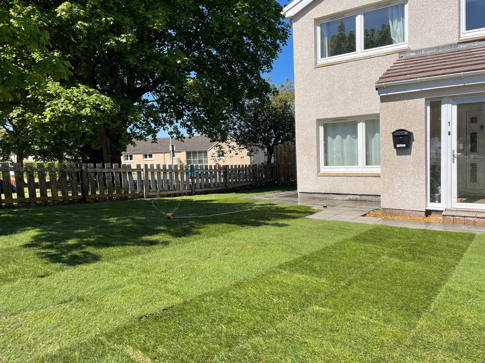 side view of newly turfed lawn